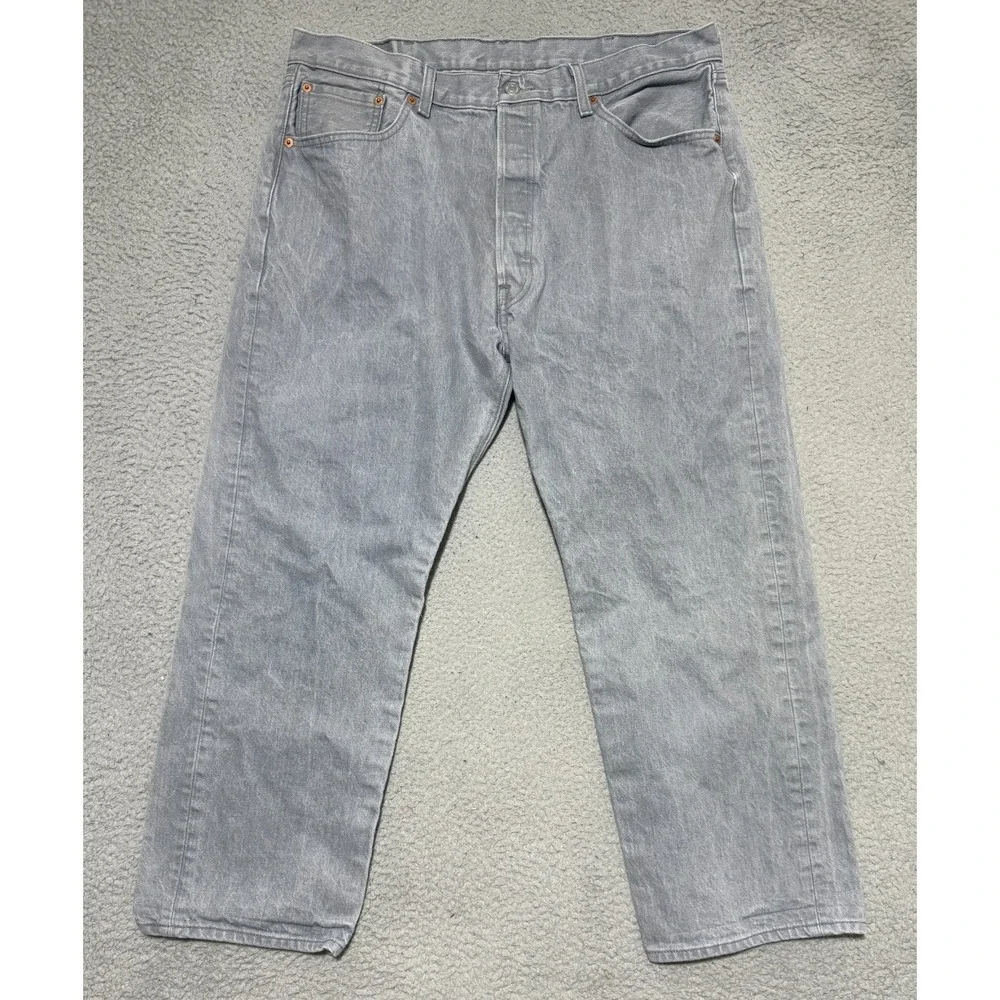 Levi's 501 Original Fit Jeans Men's 34x26 Gray Denim Button Fly Straight Leg